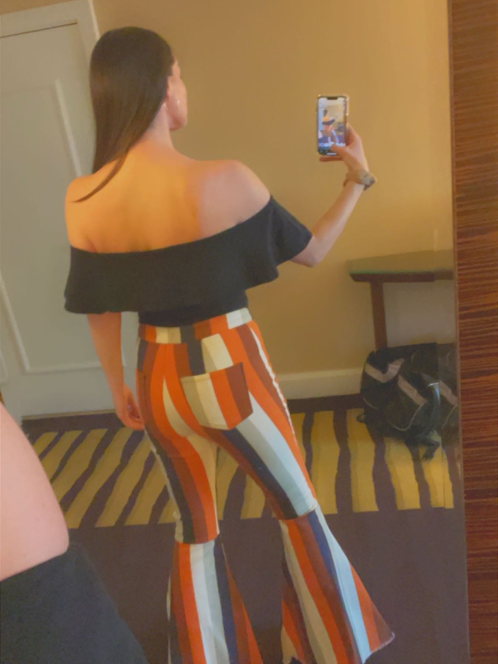 Peach Love California Striped Flare Pants - Orange Multi